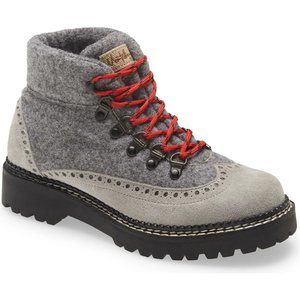 Gray and Red Ankle Boots